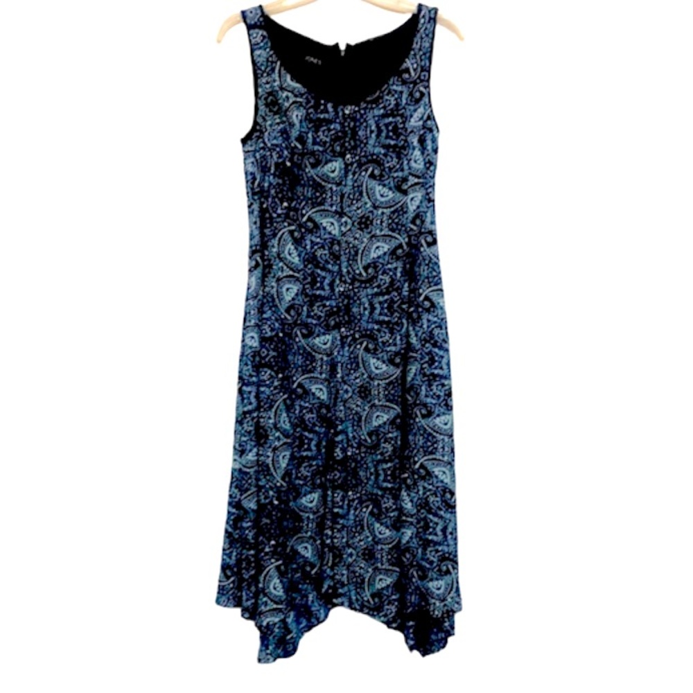 🌞 Jones New York Navy Blue White Asymmetric Dress builtin slip pockets women S
